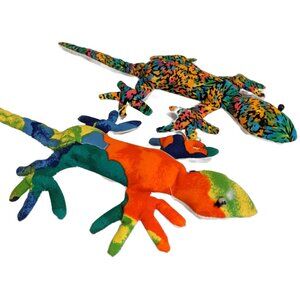 Vintage 1990s Sand Filled Geckos Toys Tie Dye Paperweight Stuffed Plush Animal